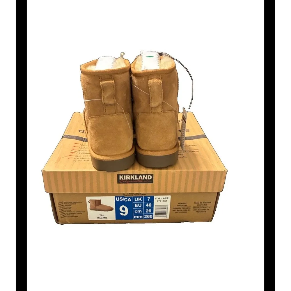 Kirkland Signature Ladies Shearling Boots Tan Havane Ankle Boots 7771757 Size 9